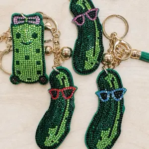 Pickle Rhinestone Bag Charm Keychain - Unique Design for Everyday Use - Fun and Versatile Accessory for Personalizing Belongings
