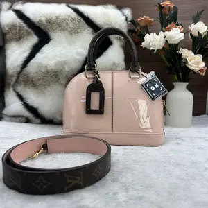 Pre-owned Louis Vuitton Alma BB — Pink Patent Leather & Monogram Canvas Handbag/Shoulder Bag with Wide Strap 866