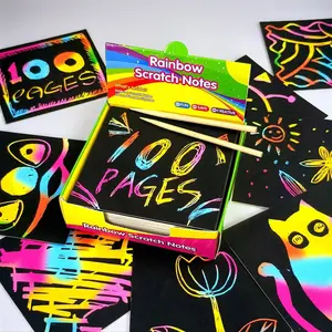 Scratch Card Set, 100pcs Scratch Card with 2 Counts Wooden Pen, Diy Rainbow Magic Scratch Paper Art Set, Creative Diy Scratch Bookmarks, Colorful Marker Set, Doodle Drawing Pen, Art Supplies