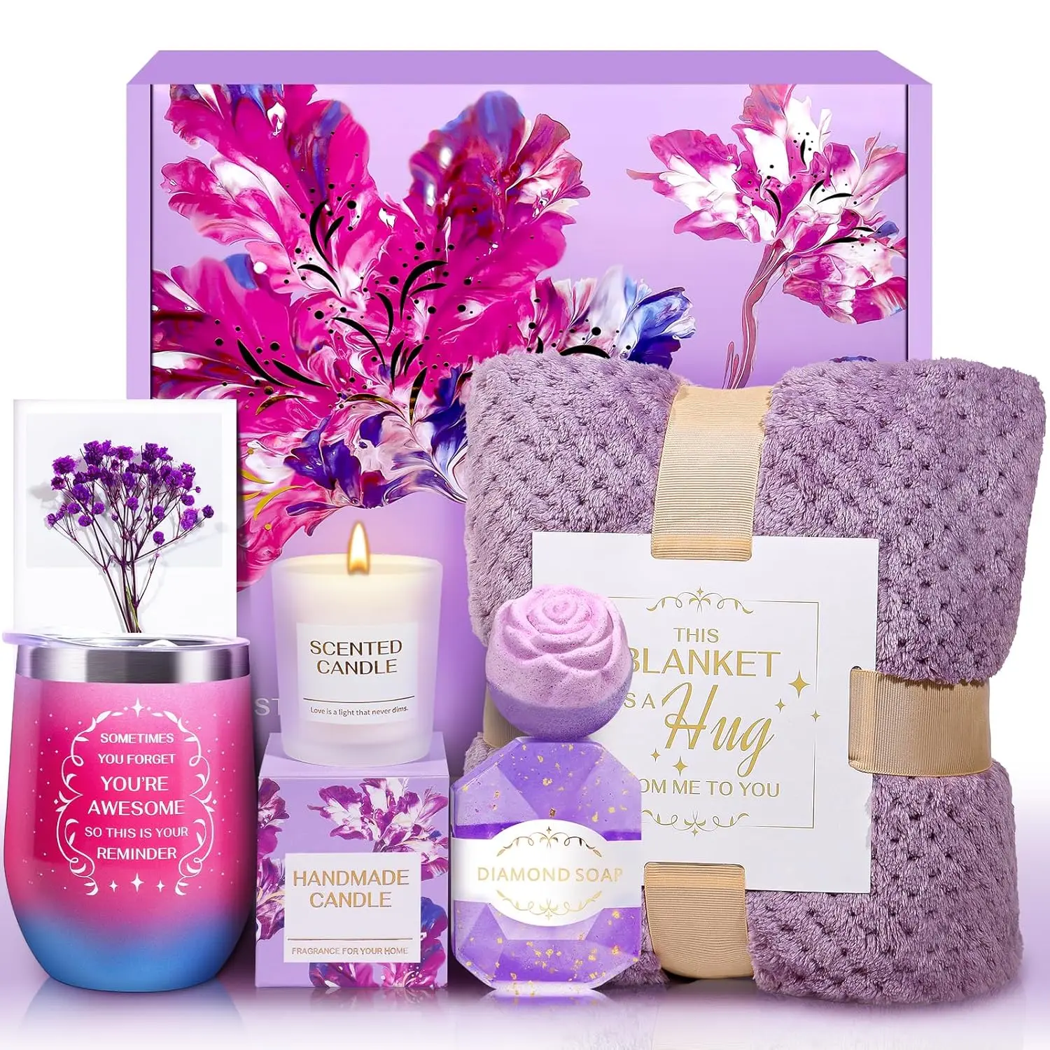 Halloween Fall Gift for Women, Womens Christmas Gifts, Get Well Soon Gift with Luxury Flannel Blanket, Self Care Retirement Gifts Relaxing Spa Basket Set for Grandma, Mom, Sister, Wife, Girlfriend, Her