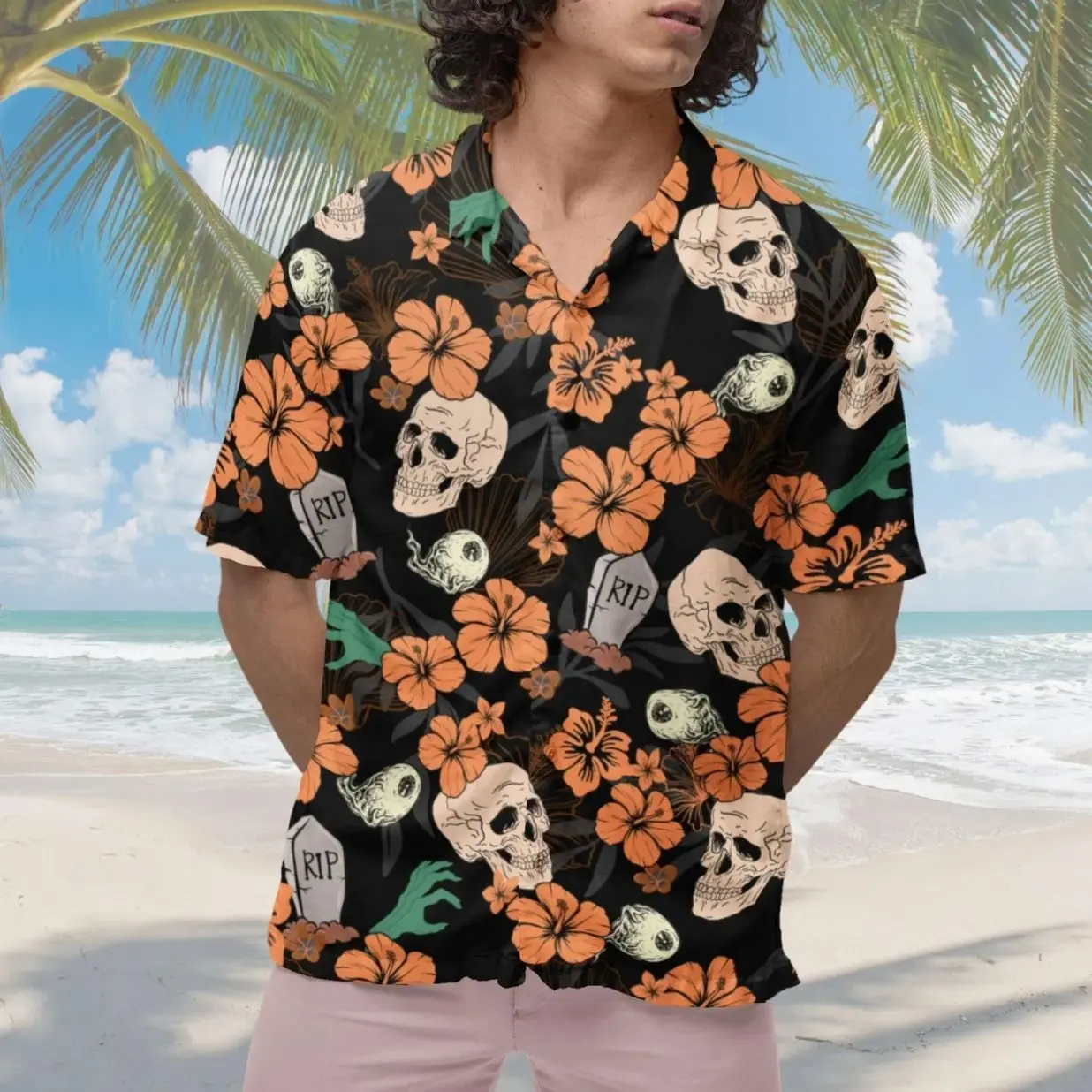 Halloween Hawaiian Shirt: Skeleton Floral Button Down