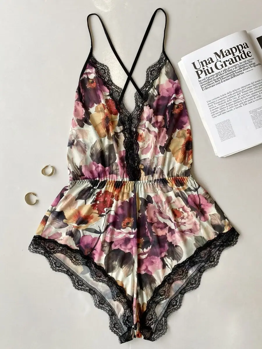 MIA SilkySpell Floral Lace Trim Romper
