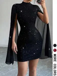 Women's Glitter Ribbed Dress, Elegant Fashion Casual Dress for Party Club Dating Wear, Women Dress for All Seasons