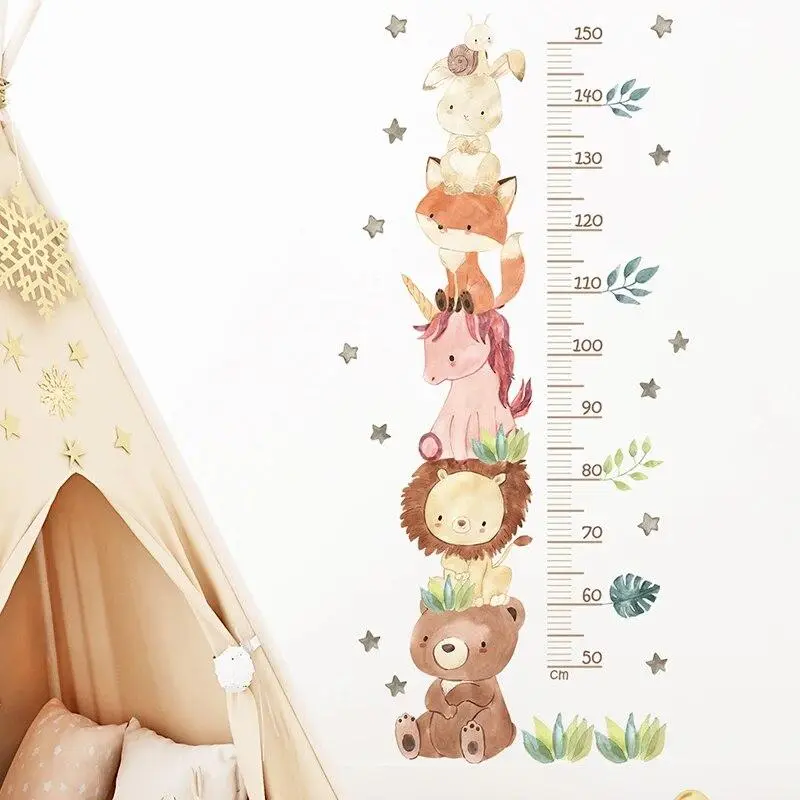 Cute Unicorn Animals Height Measurement Wall Stickers for Kids Room Bedroom Nursery Home Decoration Wall Decals