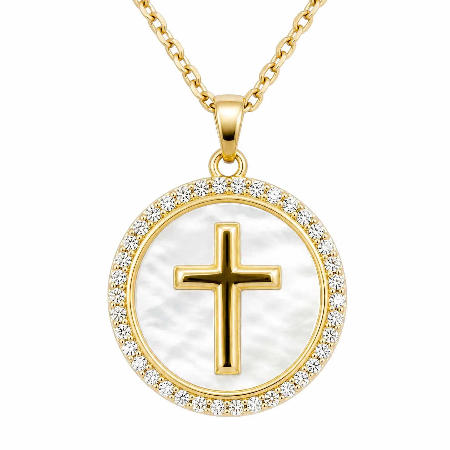 16K gold plated cross necklace hypoallergenic waterproof tarnish free baptism gift religious jewelry