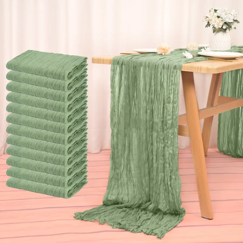 FANI 3/12/24 Pcs 17.7x108 Inches Cheesecloth Table Runner Boho Romantic Gauze Long Rustic Sheer for Wedding, Bridal Baby Shower, Birthday Party, Cake Table,Christmas, Arbor Decorations,Event