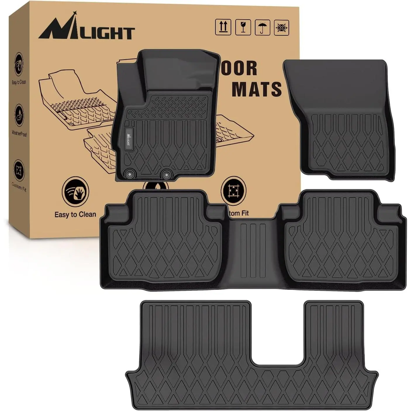 Nilight TPE Waterproof CNC-Cut Car Floor Mats - Custom Fit for Mitsubishi Outlander 2014-2021, Heavy-Duty All-Weather Synthetic Liners with Raised Lip, Channels, Clips, Harmless Durable Upholstery Protection, Easy-to-Clean Car Interior Accessories
