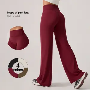 TimeOFF Women's High Waist Flare Yoga Pants - Drapey Wide Leg Design, Stretchy Breathable Fabric, Prevents Restriction & Waist Rolling, Sculpts Curves, Ideal for Yoga, Pilates, Gym & Casual Daily Wear