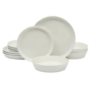 Martha Stewart Everyday Faretta 12-Piece White Ceramic Dinnerware Set