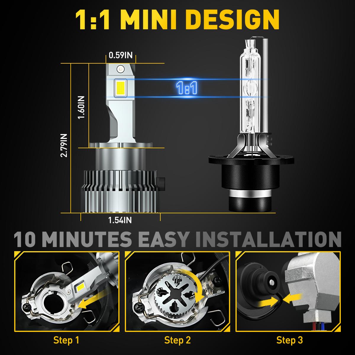 D4S D4R D4C AUXITO D4S/D4R LED Headlight Bulb Replace HID Xenon Super White 6500K Conversion Kit 60000LM