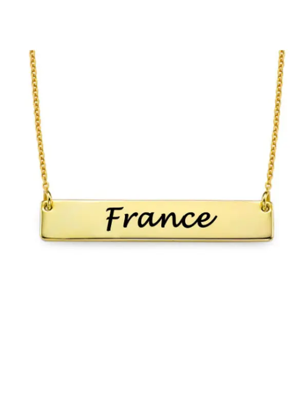Custom Country Name Bar Necklace, Personalized Soccer Fan Pendant Necklace, Silver Gold Rose Gold Black Color Options, Team Inspired Jewelry Gift for Men Women