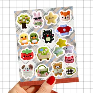 Cute Felted Animal Stickers Sheet, Kawaii Planner Stickers, Cozy Felt Art Stickers, for Journaling Scrapbooking, Aesthetic Stationery