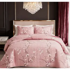 2/3pcs Elegant Tree Branch Plum Blossom Quilted Quilt+ 1/2 pillowcase,machine washable, suitable for adults all seasons bedspread bedroom decoration, single/queen/king size, Soft And Breathable Warm And Comfortable bedroom decorative bedding