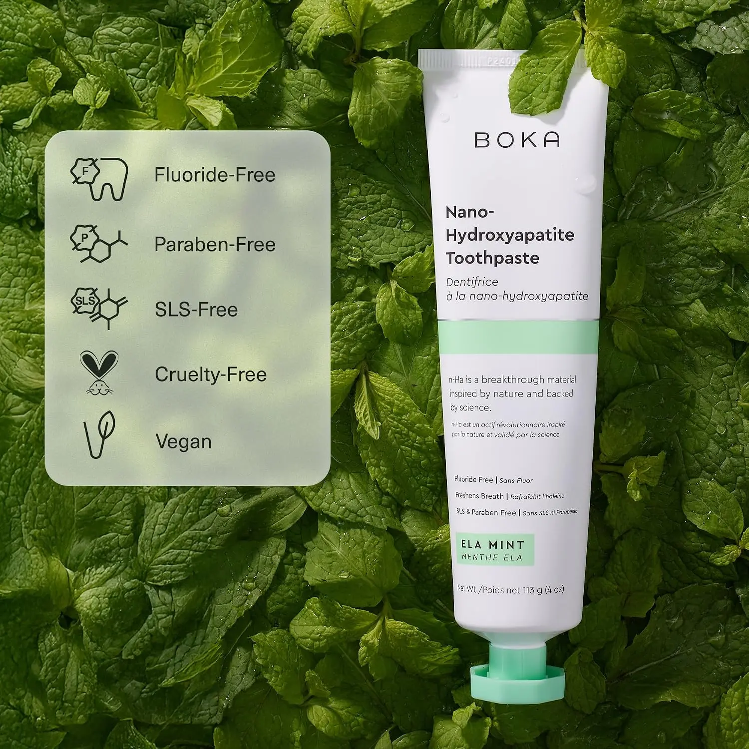 Boka Nano Hydroxyapatite Toothpaste - Fluoride-Free, Sensitive Teeth Friendly, Adult Oral Care, Ela Mint Flavor, 1.3 Oz, 2PK