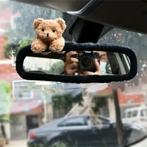 Fashion Bear & Pug Car Mirror Cover, Polyester Fiber Elastic Rearview Mirror Protector, Perfect Interior Decoration for Women Drivers, Car Trinkets, Car Accessory, Girly Car Accessories