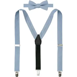 SQ-EBP022 Solid Pre-tied Bow Tie and Suspenders Set for Boys and Youths Events, Parties, Wedding, Cotton and Linen