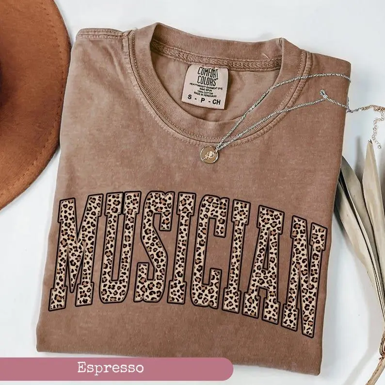 Comfort Colors Leopard Musician Shirt, Musician Shirt, Music Lover Tee, Band Graphic Top, Rock Concert Apparel, Guitar Player Shirt
