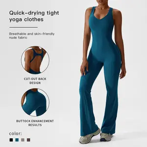 MFVIM Women's flared jumpsuit with tummy tuck - Sleeveless, backless, soft stretch fabric, elegant one-piece style Womenswear Overalls sports summer outfit