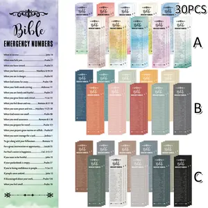 30pcs Religious Bible Verse Bookmarks with Emergency Numbers Guide - Multi-Color Paper Book Markers for Readers, Christians, Church Supplies, Gifts for Women Men
