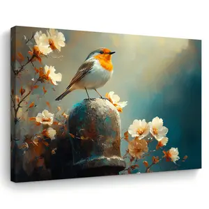 Charming Bird and White Flower Canvas Art - Wooden Frame Wall Decoration, Suitable for Living Room, Bedroom, Kitchen - Perfect Home and Office Decoration, Ideal Christmas Gift, Home Decoration and Accessories, Perfect Room Decoration