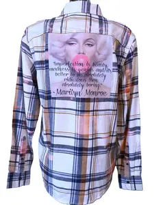 Made It Art Bleach Washed Flannel with Sublimation Print Patch "Blowing Bubbles" Comfy Fashion Shirt Soft