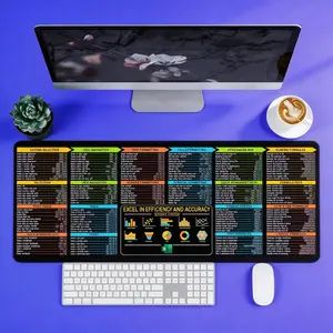 Mouse Pad - Efficiency Excel Cheat Sheet Extended Office Desk Mat, Stitched Edges & Non-Slip Base