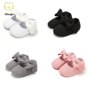 Baby Girls Mary Jane Flats With Bownot Soft Sole Non-slip Crib Shoes Toddler First Walkers Princess Dress Shoes