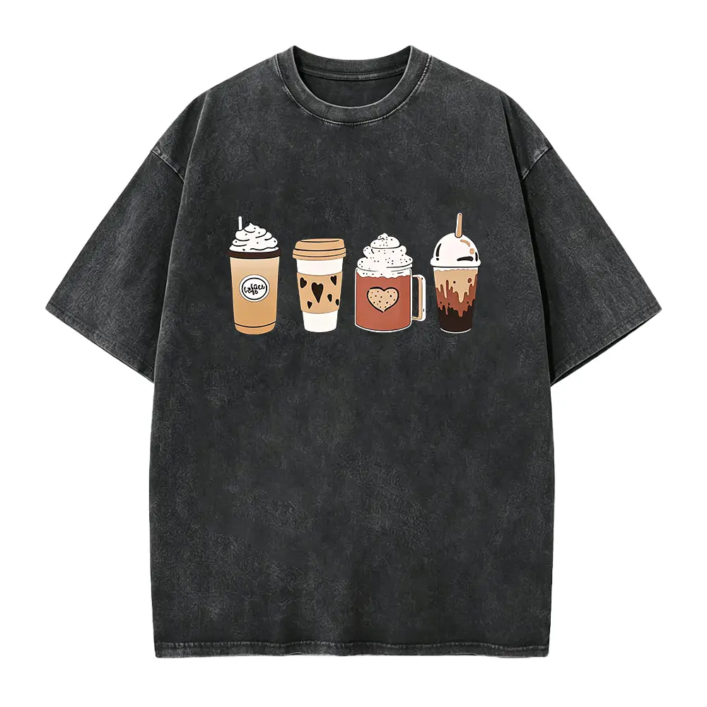 Summer New Commuter Milk Tea and Coffee Printed Round-neck Short-sleeved Women's Cute T-shirt, Casual and Versatile, Loose, Elegant and Unique Top