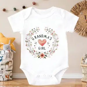 Grandmas Girl Floral Heart Wreath Baby Onesie Cotton Short Sleeve Bodysuits | Breathable for Diaper Changes & Clothing, -Diagnosis for Caregivers - Ultra-Soft Cotton Baby Bodysuit Snap Closure Spring Summer Fall Outfit, Perfect