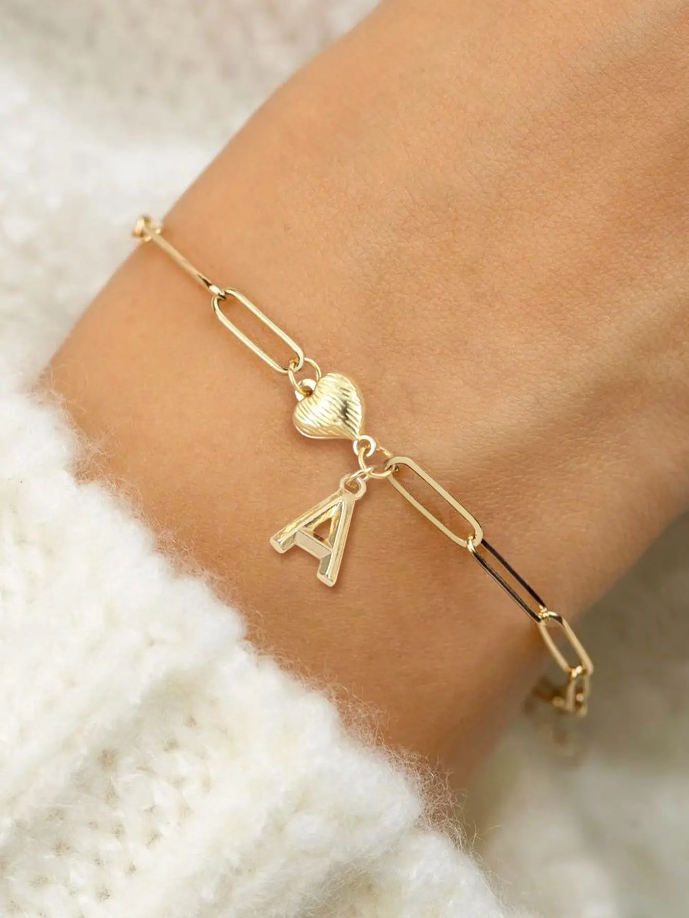 Women's Initial Pendant Bracelet, Heart Shaped Bracelet, High Quality Bracelet, Cute Fashion Heart Magnet Stainless Steel Chain, Casual All-Season Jewelry