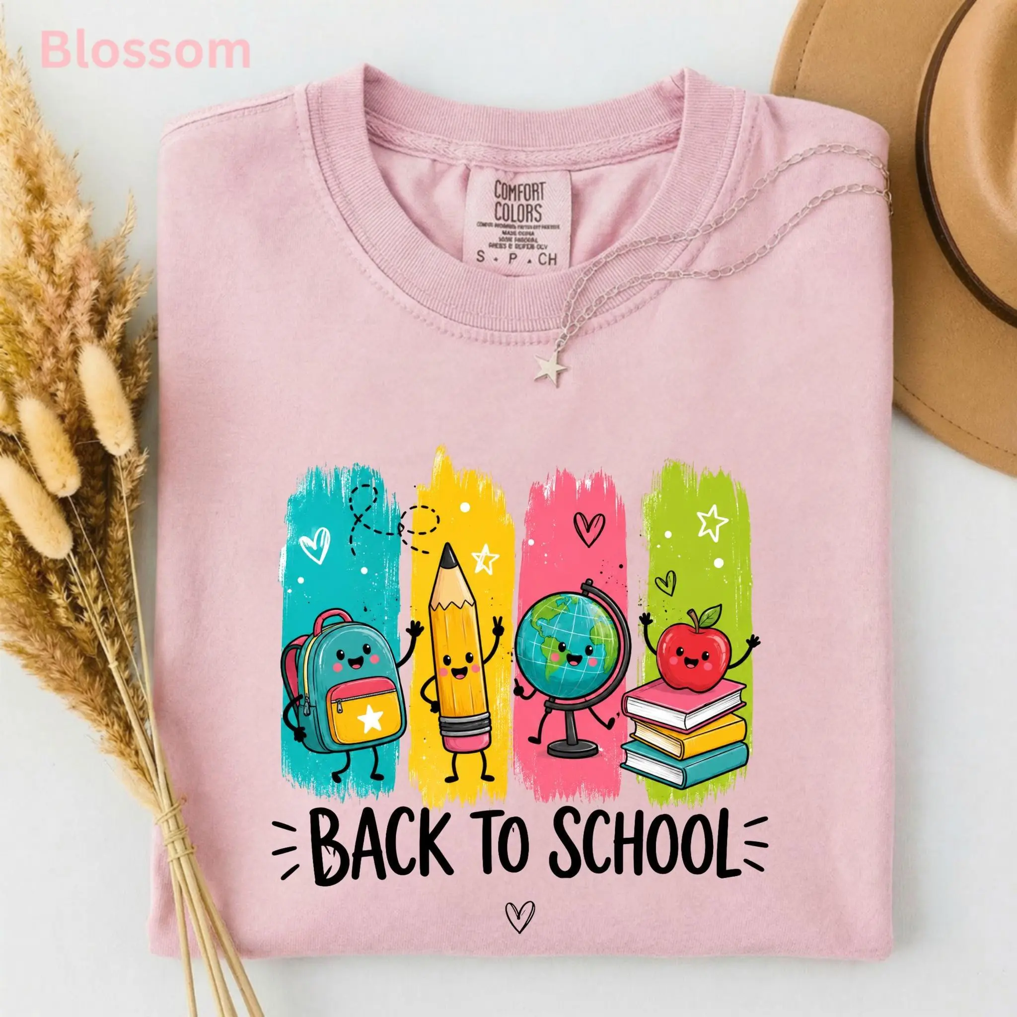 Comfort Colors First Day of School Teacher Shirt, Cute Pencil Backpack Apple Tee, Back to School Shirt, School Supplies Teacher Tee, Classroom Shirt, Teacher Appreciation Gift