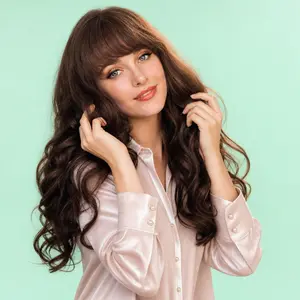 Glueless 100% Human Hair Wigs 13x5 HD Lace Front Pre Plucked 180% Density Dark Brown Body Wave Wig With Bangs Ready to Wear 24inch 26inch