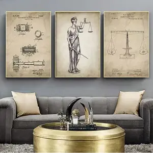 3pcs Statue of Justice Lawyer Patent Poster Printing Art Canvas Painting for Law Firm Office Frameless Wall Decor