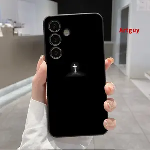 Radiant Cross Pattern Straight Edge Phone Case for Samsung S24 ultra plus S25 S23 S22 Ultra Plus Shockproof Full Camera Protection Durable Slim Silicone Cover