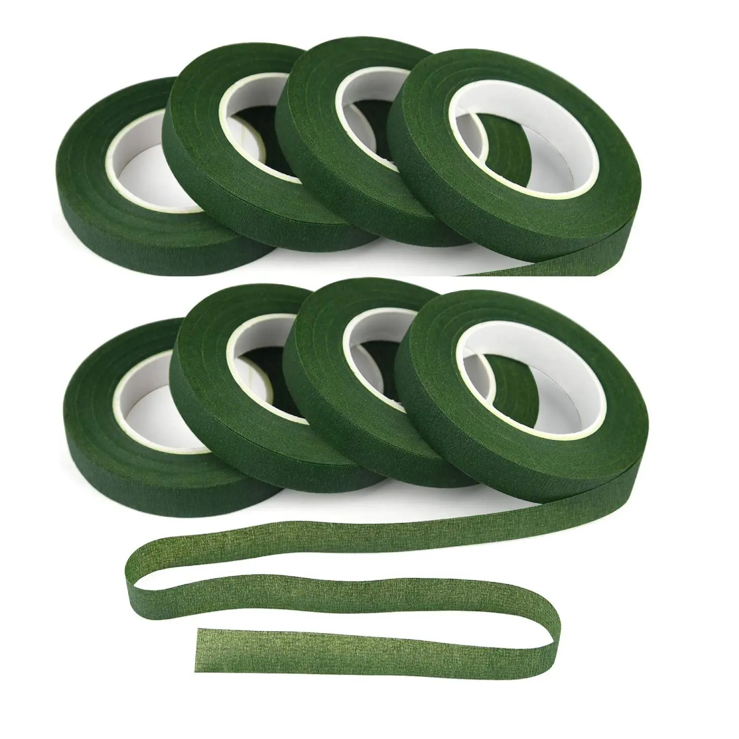 FEPITO 8pcs Stretchable Dark Green Crepe Paper Floral Tape (0.5in/12mm Wide, 30 yds) - DIY Bouquet Stem Wrapping, Scrapbooking Supplies, Gift Decoration for Anything You Want to Decorate, 30 Yards Gift Idea Gift Bundle