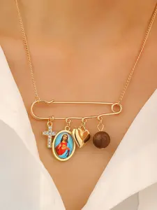 Vintage Heart Cross Pin Pendant Necklace, European and American Fashion Portrait, High-End Unique Collar Chain, Trendy Jewelry Accessory