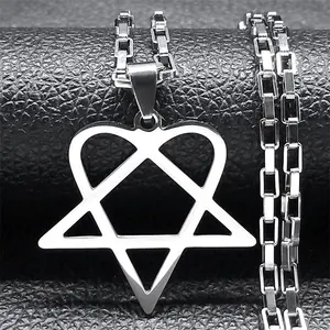 Hip Hop Rock Music Him Heartagram Star Heart Necklace for Women Men Stainless Steel Y2k Black Metal Band Goth Punk Chain Jewelry