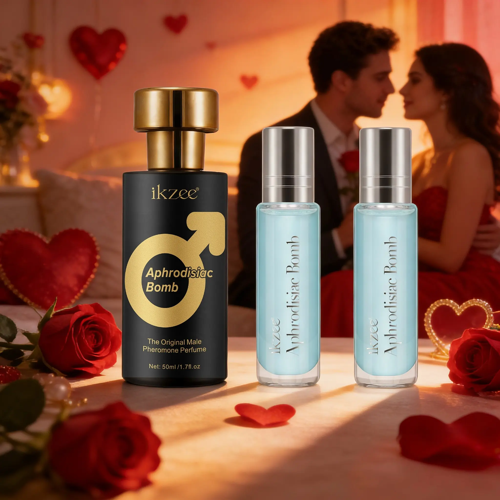 2 Counts Ikzee Feromon Perfume + Rollerball for Men, Unique Scent, Long-Lasting Fragrance, Valentine's Day Gift, Holiday Present