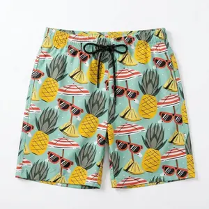 Men's Quick-Drying Beach Shorts Loose Fit Plus Size Mid-Length Swim Trunks Ideal for Seaside & Beach Vacations Pineapple Pattern summervibes