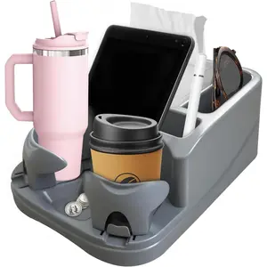 Center Console with Adjustable Cup Holders, Universal Center Console Organizer for , , Minivans, Suvs,  Floor Console, Bench Seat Center Console (Gray)