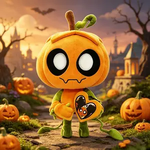 Dandy's World Gourdy Plush - 9.84" Pumpkin Stuffed Animal with Removable Heart Accessory