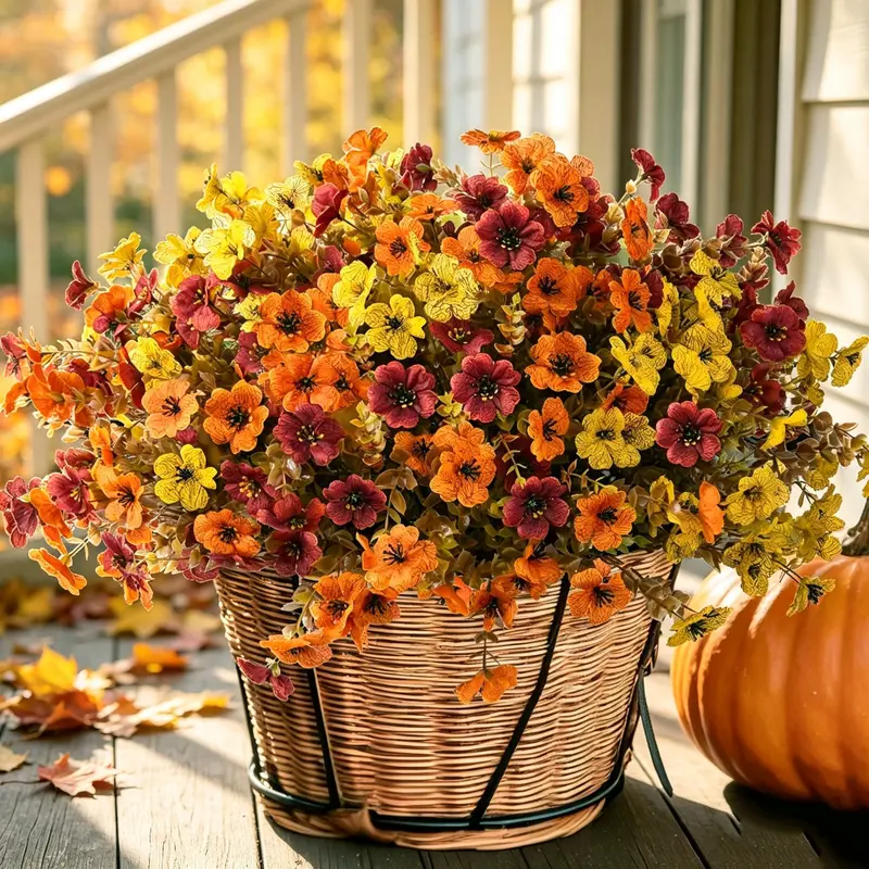UV Resistant Mixed Hues Artificial Fall Foliage Bouquet Set (6/12/24pcs) - Faux Fall Flowers for Outdoor Décor, Garden Use, Home Wedding Party | Summerwin Home Supplies Flowers for Outdoor