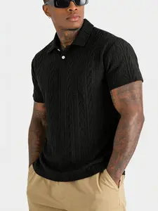 Men's Soft Breathable Knitted Jacquard Short Sleeve Polo Shirt, Casual Fitted Design, Daily Wear Essentials, Plain Pattern