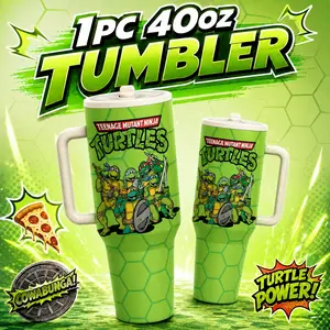 1 Pc 40oz insulated mug, large capacity vacuum cup, double wall, leak proof, with handle and lid, skinny design, for hot cold drinks, keep hot 12h cold 24h, Teenage Mutant Ninja Turtles print, fun gift for kids teens, cartoon fan gift, daily use tumbler