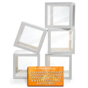 White Transparent Balloon Boxes, Clear Baby Boxes With 78 Letters For Custom Name, Balloon Box Blocks Backdrop For Bride Shower Baby Shower Birthday Boy Girl Gender Reveal Graduation Party Decor, 5Pcs