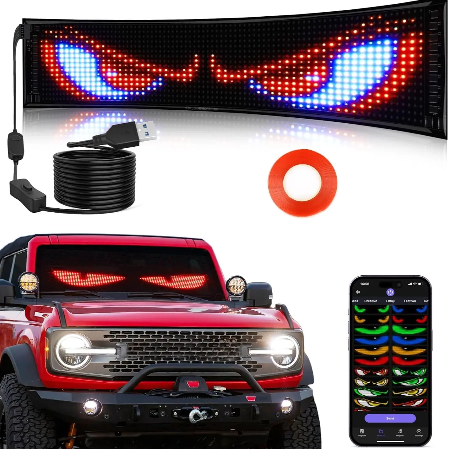 Scrolling LED Sign, Programmable Flexible LED Digital Display, Smart APP Control & Remote Control Custom Text DIY Pattern Animation Matrix Panel Board Banner LED Lights for Car Concert Party Bar Hotel Store Decor, Car Decorations