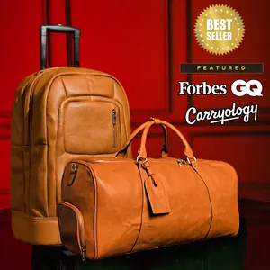 Brown Leather Roller Bag Set