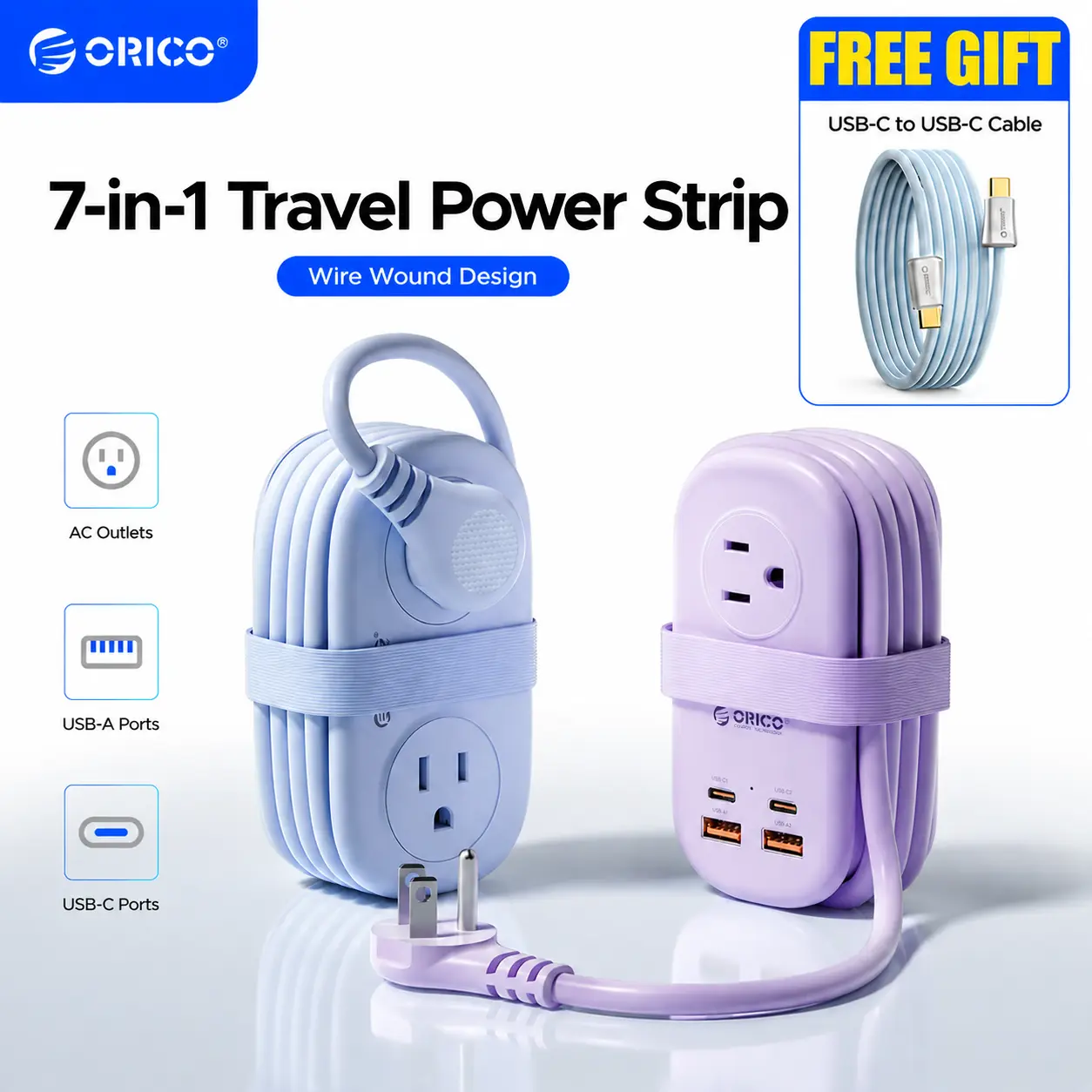 ORICO Cruise-Ready Compact Power Strip – 4 AC Outlets, 3 USB Ports (1 USB-C), 4FT Short Extension Cord, Perfect for Hotel & Multi-Device Travel, Complies with TSA & Cruise Line Requirements-AP3-4A
