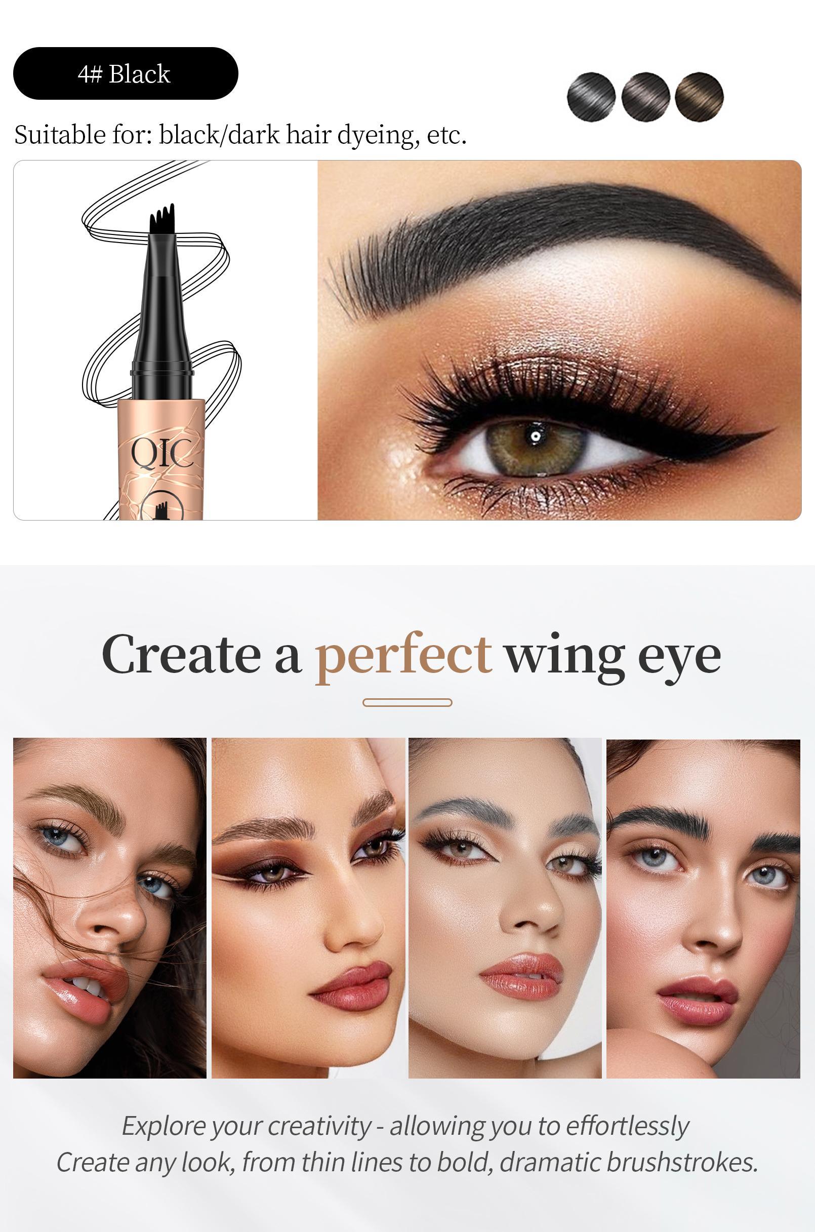 QIC 4-Tip Microblading Eyebrow Pencil, Waterproof Long-Lasting 3D Brow Pen, Natural Looking Brow Makeup Tool for Women Daily Use & Gift