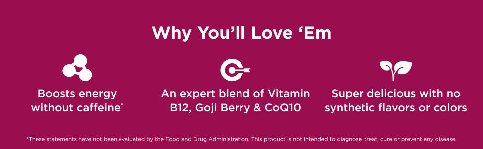 OLLY Daily Energy Gummy, Caffeine Free, Vitamin B12, CoQ10, Goji Berry, Adult Chewable Supplement, Tropical Flavor - 60 Gummies